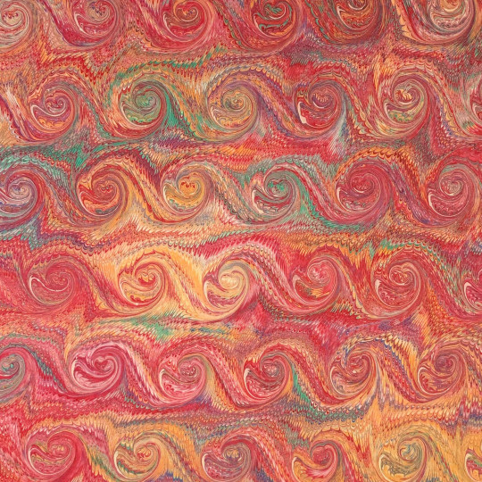 Hand Marbled Paper Combed French Curl Pattern in Red Multi ~ Berretti Marbled Arts